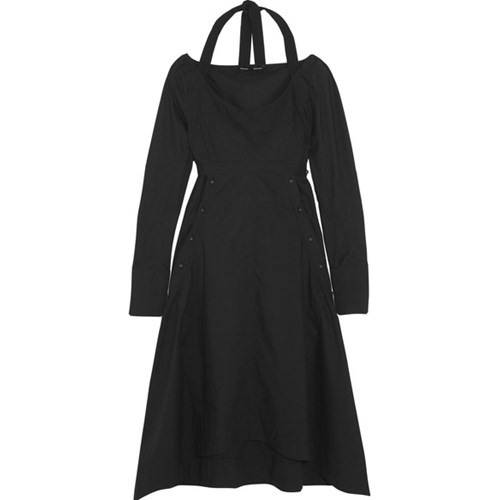 Asymmetric cotton-poplin midi dress