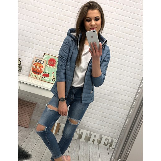 Kurtka damska pikowana z kapturem niebieska (ty0206) Dstreet szary S okazja DSTREET_WOMEN