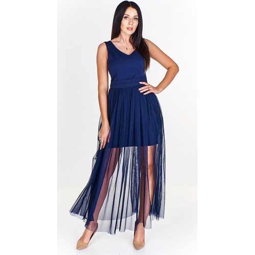 Sukienka Fokus granatowa na karnawał maxi elegancka