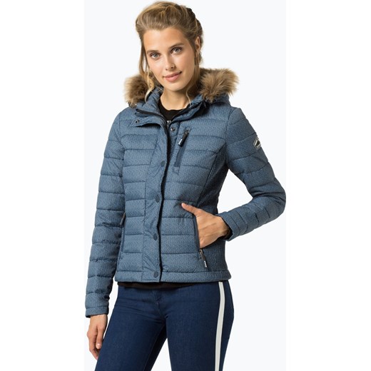 Kurtka damska niebieska Superdry z kapturem krótka bez wzorów