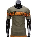T-shirt męski z nadrukiem S842 - khaki