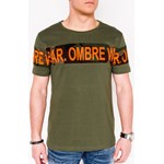 T-shirt męski z nadrukiem S842 - khaki