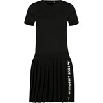Sukienka Love Moschino z krótkim rękawem czarna z okrągłym dekoltem z napisami