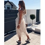 Sukienka rozkloszowana na wesele bez wzorów z poliestru midi