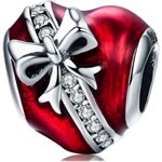Rodowany srebrny charms pandora serce w prezencie kokarda cyrkonie srebro 925 BEAD078 Valerio Valerio.pl