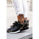 Buty sportowe damskie do fitnessu czarne casual z tworzywa sztucznego płaskie w zwierzęcy wzór