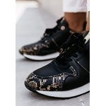 Buty sportowe damskie do fitnessu czarne sznurowane płaskie casual