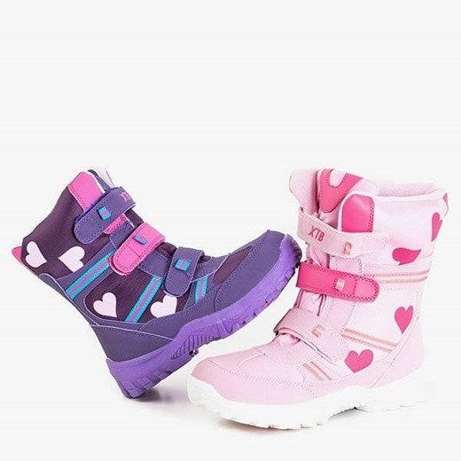 OUTLET Dziewczęce różowe śniegowce z printem w serduszka Edna - Obuwie Royalfashion.pl r.34 royalfashion.pl