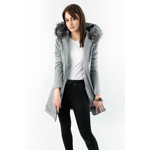 ZAMSZOWA DAMSKA KURTKA ZIMOWA Z KAPTUREM SZARA (6516) Goodlookin.pl XXL (44) goodlookin.pl