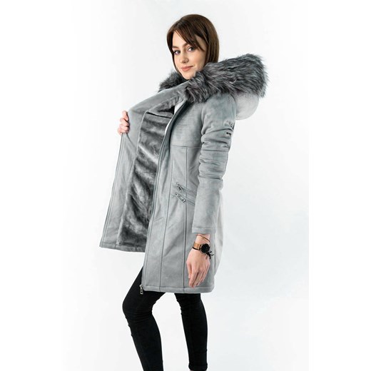 ZAMSZOWA DAMSKA KURTKA ZIMOWA Z KAPTUREM SZARA (6516) Goodlookin.pl XL (42) goodlookin.pl