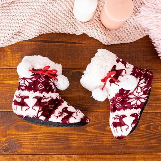 Bordowe świąteczne kapcie dziecięce Simiqi - Obuwie Royalfashion.pl 32-36 royalfashion.pl