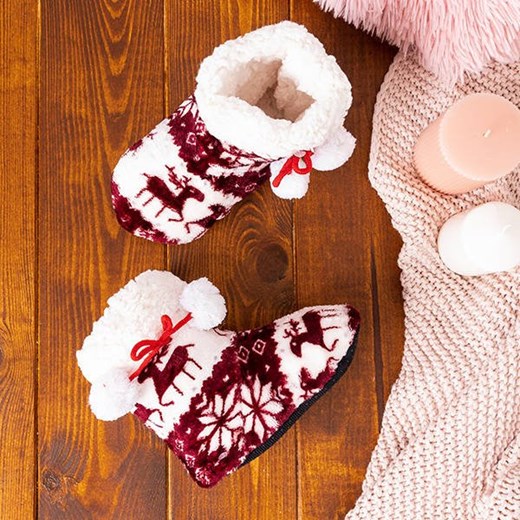 Bordowe świąteczne kapcie dziecięce Simiqi - Obuwie Royalfashion.pl 28-32 royalfashion.pl