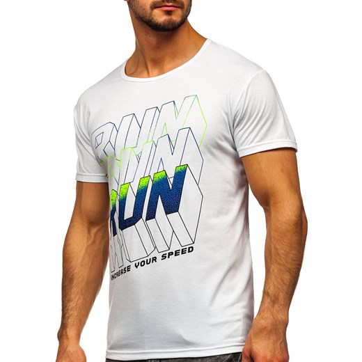 Biały T-shirt męski z nadrukiem Denley KS2368 2XL okazja Denley
