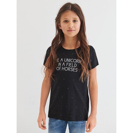Reserved - Bawełniany t-shirt z napisem - Czarny Reserved 140 Reserved