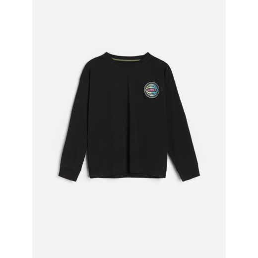 Reserved - Koszulka longsleeve z nadrukiem - Czarny Reserved 158 Reserved