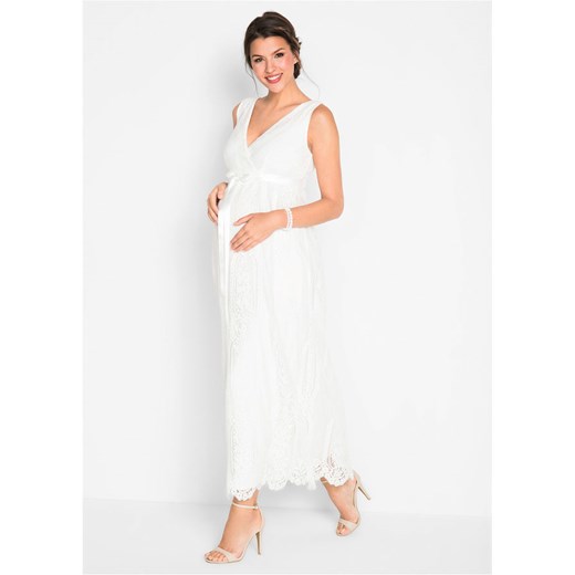 Sukienka Bonprix maxi biała elegancka z dekoltem w serek