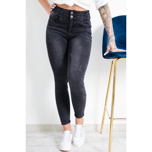 CIEMNOSZARE SPODNIE JEANSOWE Z WYSOKIM STANEM Olika XS olika.com.pl