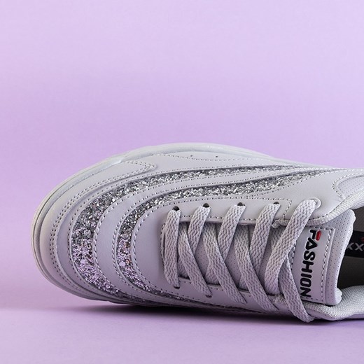 Jasnoszare damskie sportowe buty z brokatem Undine - Obuwie Royalfashion.pl 37 royalfashion.pl