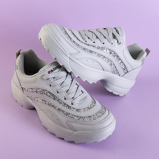 Jasnoszare damskie sportowe buty z brokatem Undine - Obuwie Royalfashion.pl 41 royalfashion.pl