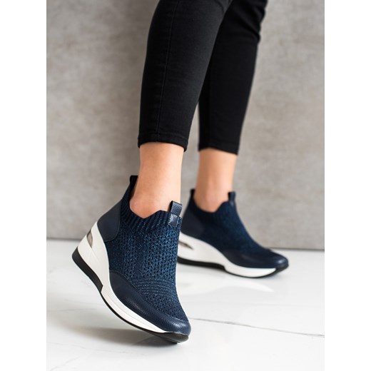 GRANATOWE TEKSTYLNE SNEAKERSY 38 czasnabuty.pl