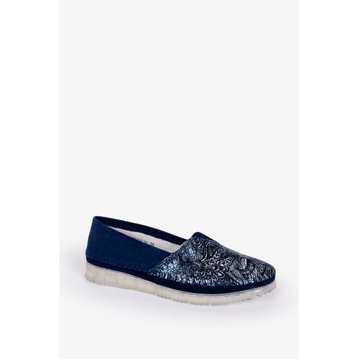 Granatowe półbuty Filippo slip on skórzane w kwiaty DP2147/21NW Filippo 40 Casu.pl