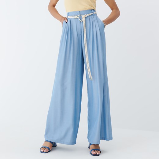 Mohito - Spodnie wide leg - Niebieski Mohito 42 promocyjna cena Mohito