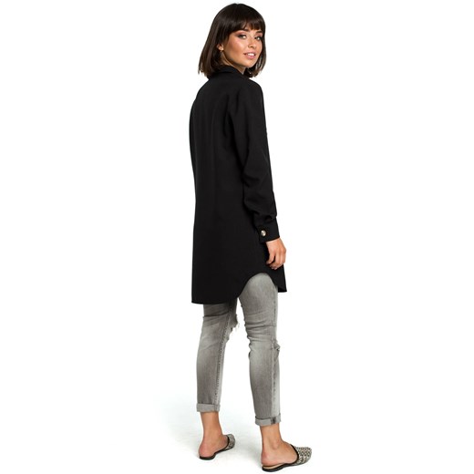 Długa koszula damska tunika oversize z kołnierzykiem czarna Be L/XL Sukienki.shop