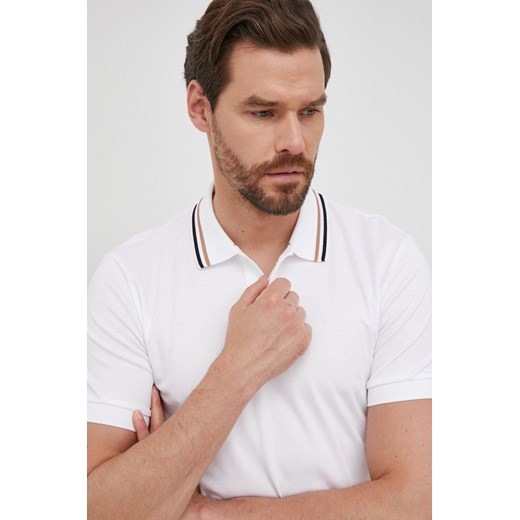BOSS polo bawełniane kolor biały gładki M ANSWEAR.com