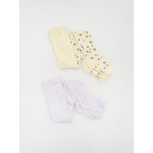 Reserved - Bawełniane rajstopy we wzory 2 pack - Żółty Reserved 110/116 okazja Reserved