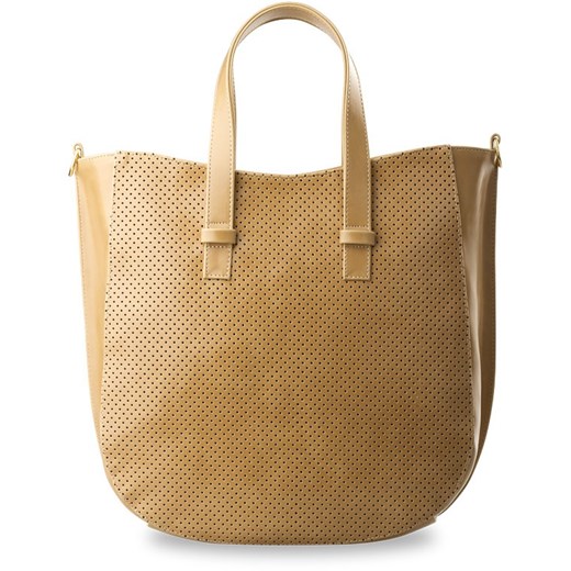 MODNA DUŻA TOREBKA SHOPPER BAG DZIURKOWANY PRZÓD - BEŻOWA world-style-pl brazowy na telefon
