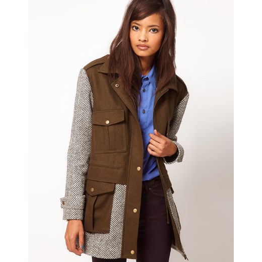Płaszcz Asos Parka Mix Tweed And Khaki pandzior-pl-new-vogue akryl
