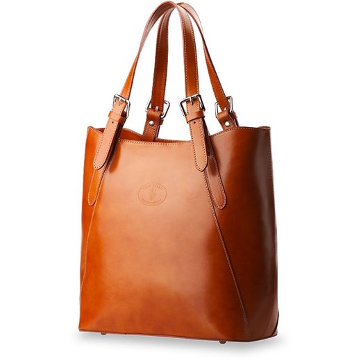 WŁOSKI SHOPPER BAG TOREBKA SKÓRA NATURALNA - CAMEL world-style-pl brazowy grawer