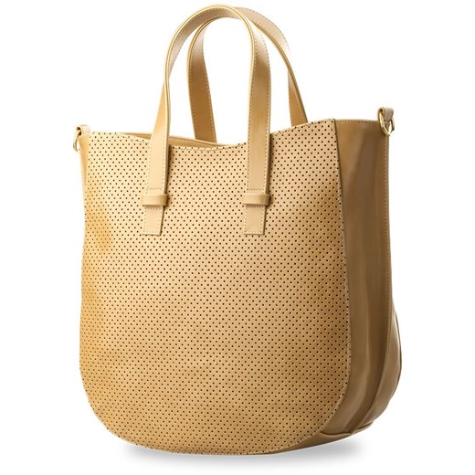 MODNA DUŻA TOREBKA SHOPPER BAG DZIURKOWANY PRZÓD - BEŻOWA world-style-pl brazowy paski
