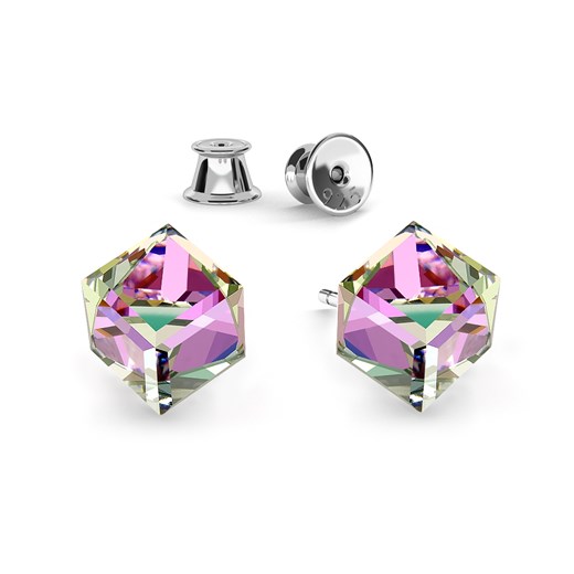 Srebrne kolczyki kostki swarovski 925 : Kolor kryształu SWAROVSKI - Crystal VL, Kolor pokrycia srebra - Pokrycie Jasnym Rodem