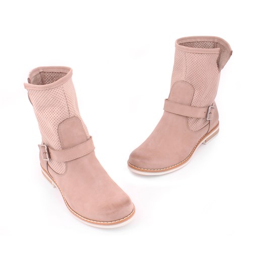 dziurkowane botki za kostkę - skóra naturalna - model 425 - kolor cappuccino