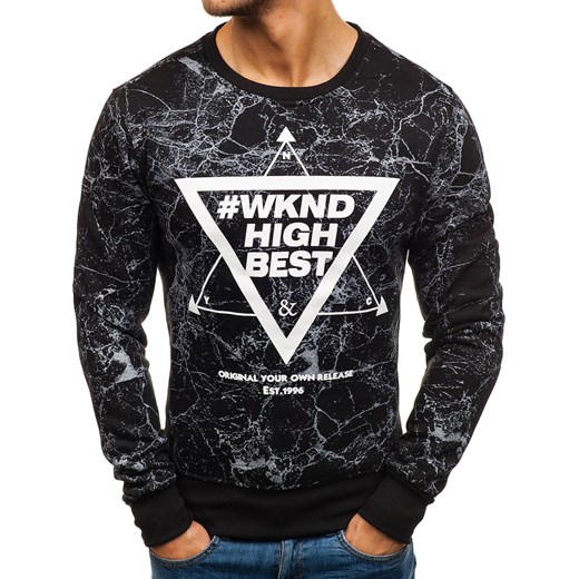 Bluza męska bez kaptura z nadrukiem czarna Denley J40