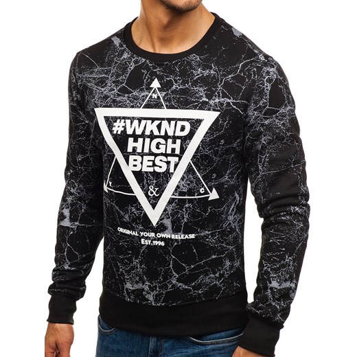 Bluza męska bez kaptura z nadrukiem czarna Denley J40