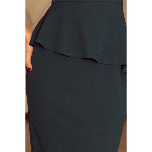 Elegancka sukienka MIDI z baskinką - BUTELKOWA ZIELEŃ Numoco L merg.pl