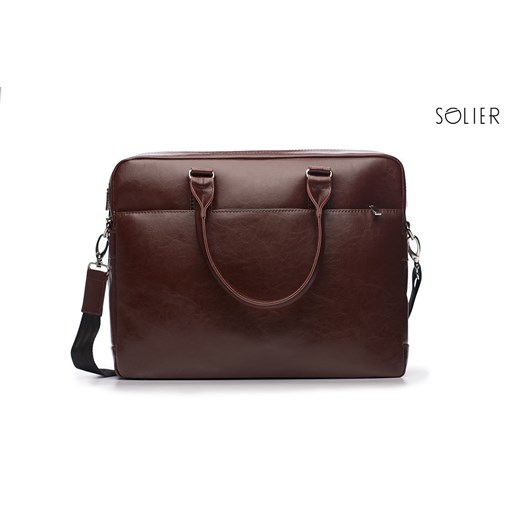 Torba skórzana na ramię, laptopa SOLIER S41 burgund brazowy Solier Skorzana.com