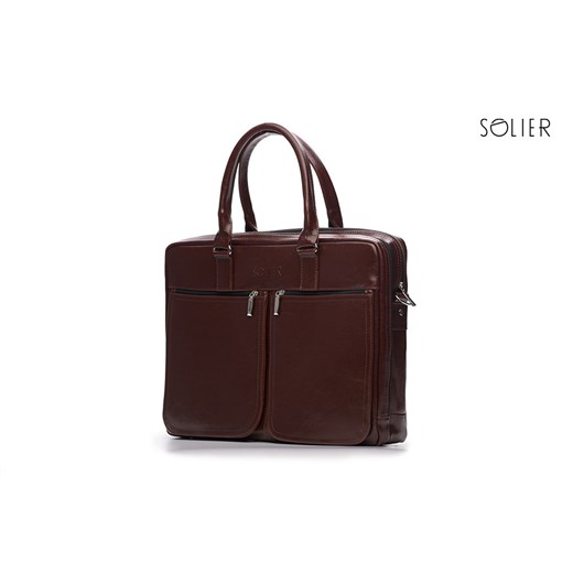 Torba skórzana na ramię, laptopa SOLIER S41 burgund Solier brazowy Skorzana.com