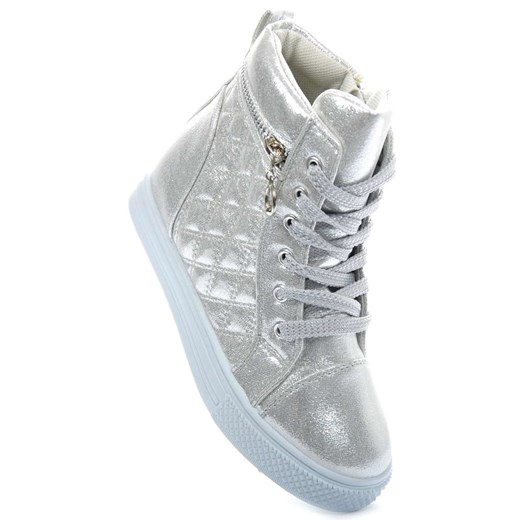 Pantofelek24.pl | Dziecięce trampki sneakersy SREBRNE