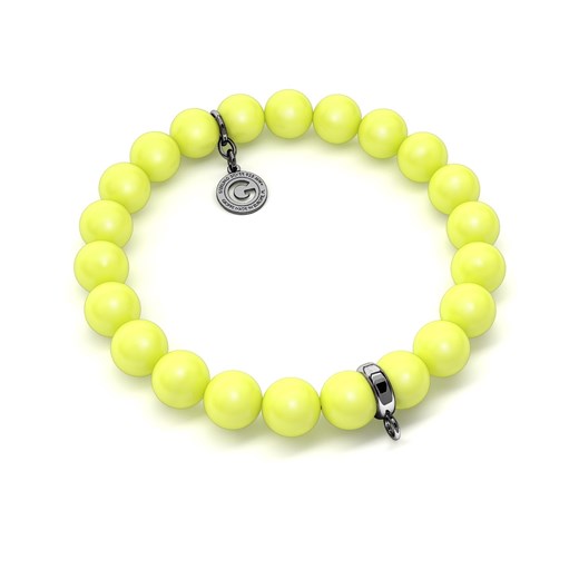 ELASTYCZNA SREBRNA BRANSOLETKA PERŁY SWAROVSKI 925 : Kolor pokrycia srebra - Pokrycie Czarnym Rodem, Perła - SWAROVSKI NEON YELLOW Giorre