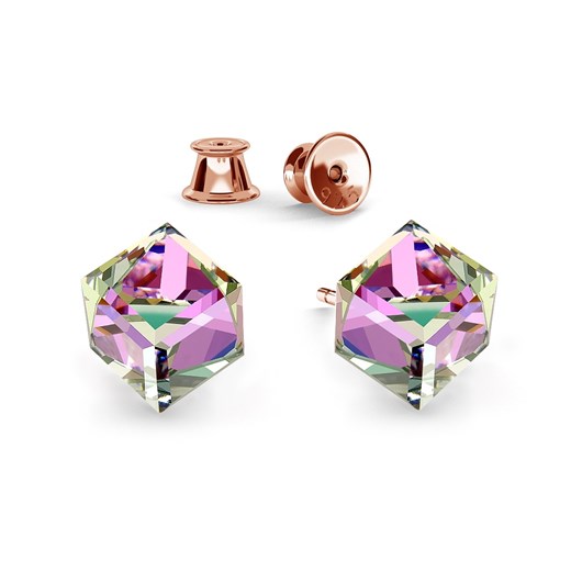 SREBRNE KOLCZYKI KOSTKI SWAROVSKI 925 : Kolor kryształu SWAROVSKI - Crystal VL, Kolor pokrycia srebra - Pokrycie Różowym 18K Złotem Giorre