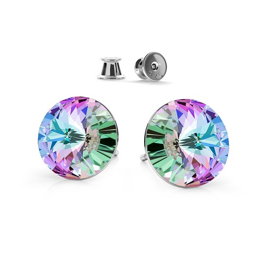 SREBRNE KOLCZYKI SWAROVSKI RIVOLI 8MM 925 : Kolor kryształu SWAROVSKI - Crystal VL, Kolor pokrycia srebra - Pokrycie Jasnym Rodem Giorre