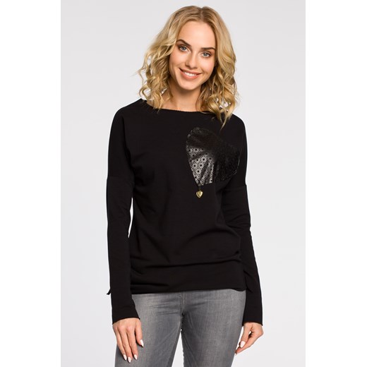 CM0340 Bluza damska dresowa z ozdobny sercem - czarna