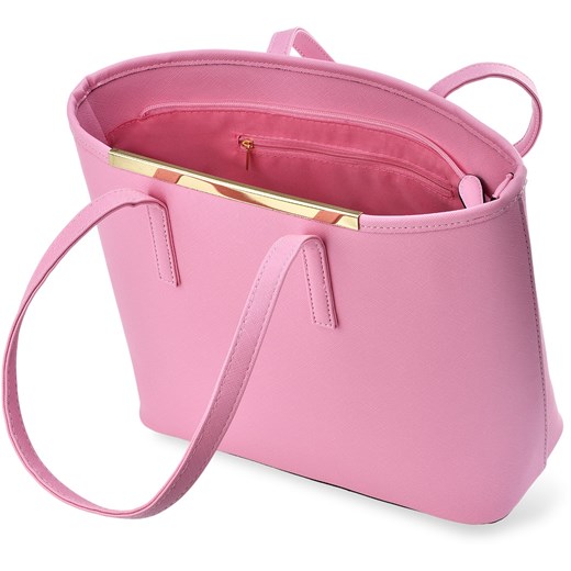 Shopper bag casual różowa ze skóry ekologicznej bez dodatków