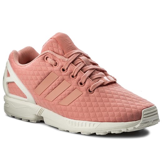 Buty sportowe damskie różowe Adidas zx flux płaskie z tworzywa sztucznego bez wzorów sznurowane