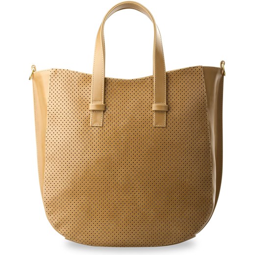 Modna duża torebka shopper bag dziurkowany przód - beżowa