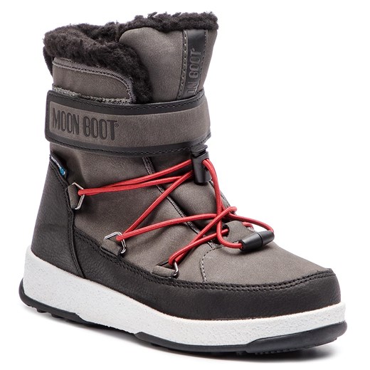 Buty zimowe dziecięce brązowe Moon Boot z tworzywa sztucznego sznurowane śniegowce z napisami
