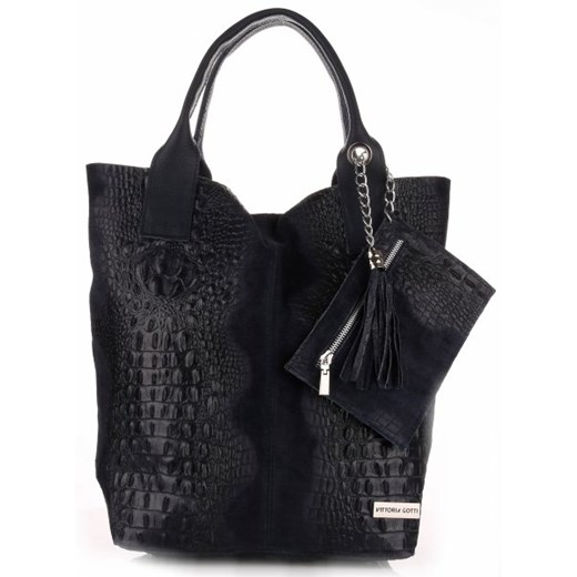 Shopper bag Genuine Leather duża z frędzlami do ręki elegancka z zamszu ze skóry